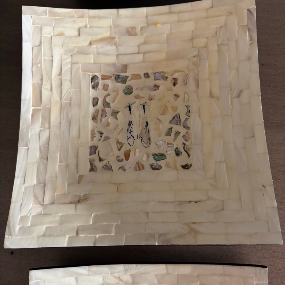 Asian mosaic style decor plates with eggshell or mother of pearl inlay - Picture 6 of 9